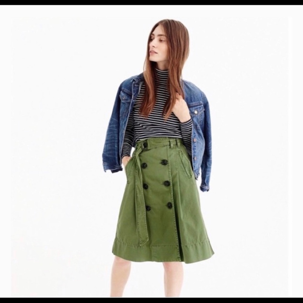 J. Crew Chino Trench Skirt Army Green Belt